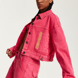 House of Holland Oversized Hot Pink Denim Jacket With Studs