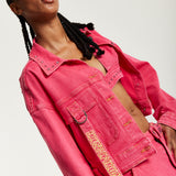 House of Holland Oversized Hot Pink Denim Jacket With Studs