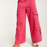 House of Holland Hot Pink Denim Wide Leg Cargo Trousers