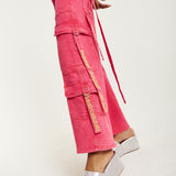 House of Holland Hot Pink Denim Wide Leg Cargo Trousers