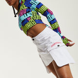 House of Holland Printed Multicolour Crop Top With Cut Out Details