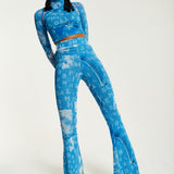 House Of Holland Denim Print Flare Trousers