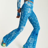 House Of Holland Denim Print Flare Trousers