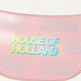 House Of Holland Shoulder Bag In Baby Pink With A Gold Chain Strap And Printed Logo