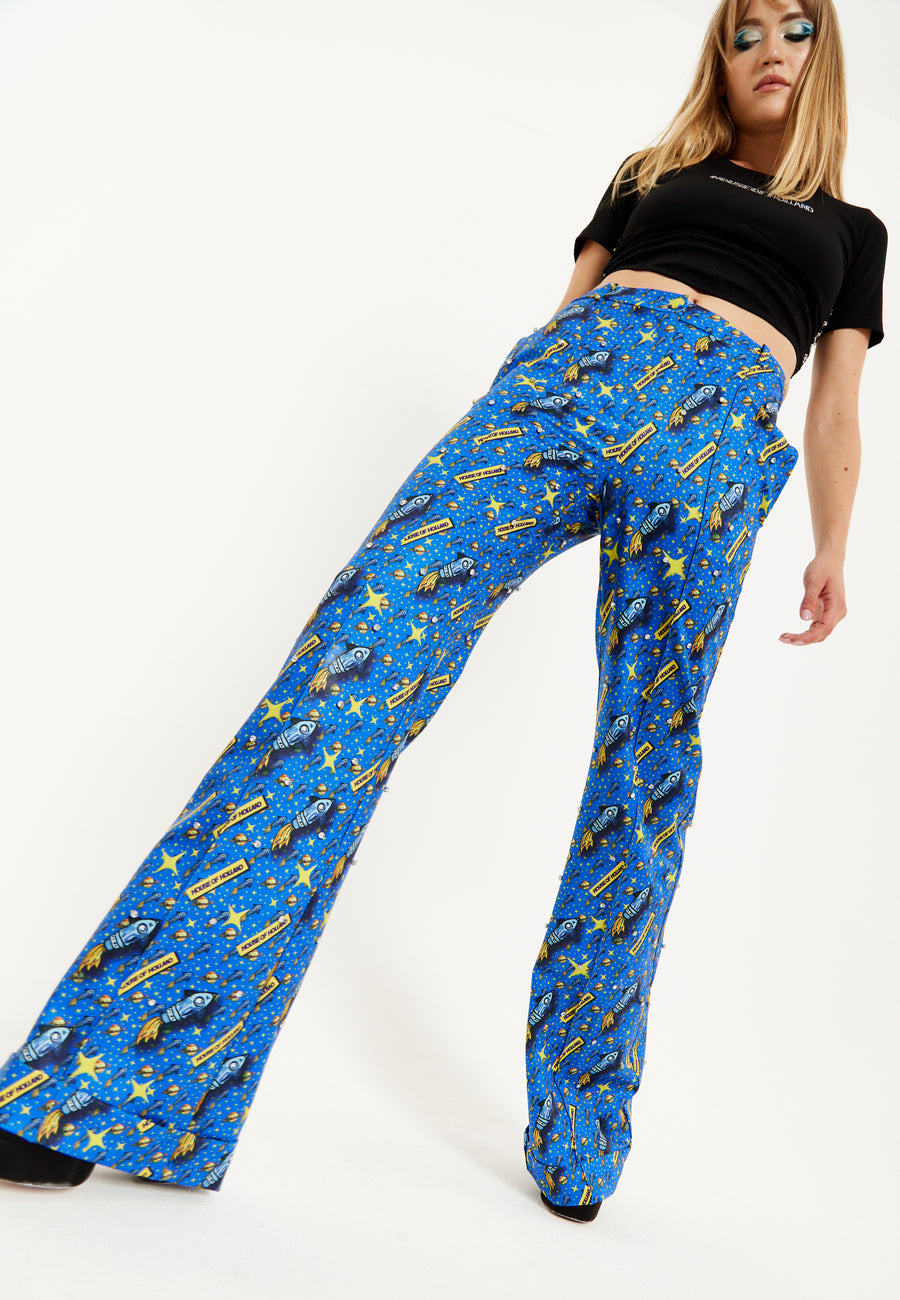 House Of Holland Rocket Print Diamante Embellished Trousers