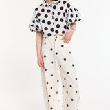 Polka Dot Wide Leg High Waist Trousers