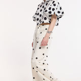 Polka Dot Puff Sleeve Crop Shirt