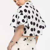 Polka Dot Puff Sleeve Crop Shirt