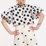 Polka Dot Puff Sleeve Crop Shirt