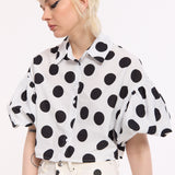 Polka Dot Puff Sleeve Crop Shirt