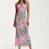 House of Holland Pink Maxi Dress With Multicolour Rainbow Print