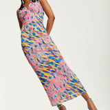 House of Holland Pink Maxi Dress With Multicolour Rainbow Print