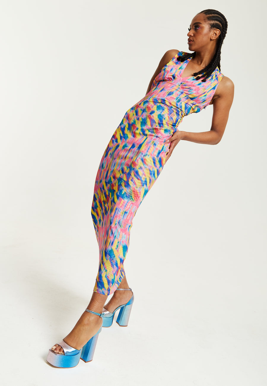 House of Holland Pink Maxi Dress With Multicolour Rainbow Print