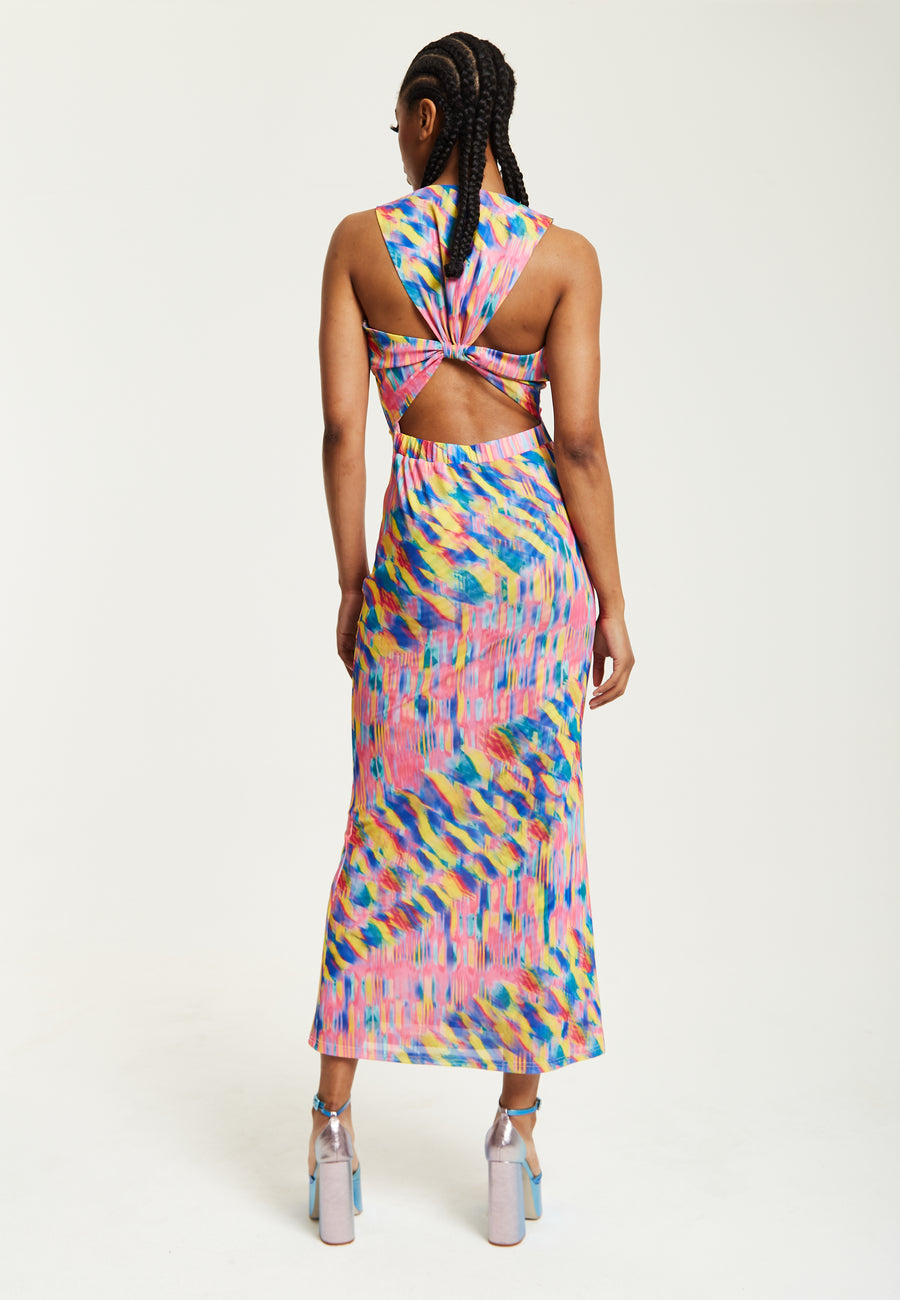 House of Holland Pink Maxi Dress With Multicolour Rainbow Print
