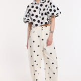 Polka Dot Wide Leg High Waist Trousers