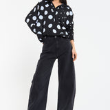 Polka Dot Relaxed Blouse in Black