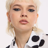 Gold Dotted Cream Heart Hoop Earrings