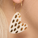 Gold Dotted Cream Heart Hoop Earrings