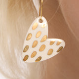 Gold Dotted Cream Heart Hoop Earrings