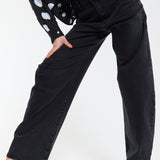 Wide Leg Black Denim Jeans