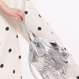 Silver Metallic Fringe Bucket Bag