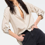 Relaxed Beige Stripe Button Shirt
