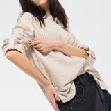Relaxed Beige Stripe Button Shirt