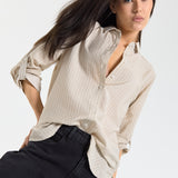 Relaxed Beige Stripe Button Shirt