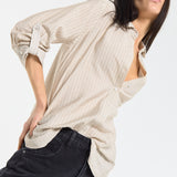 Relaxed Beige Stripe Button Shirt