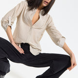 Relaxed Beige Stripe Button Shirt