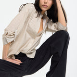 Relaxed Beige Stripe Button Shirt