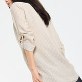 Relaxed Beige Stripe Button Shirt