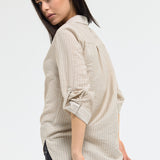 Relaxed Beige Stripe Button Shirt