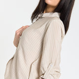 Relaxed Beige Stripe Button Shirt
