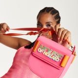 House Of Holland Pink and Orange Crossbody Bag With Logo Printed Acrylic Front