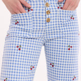 Blue Gingham Cherry Straight Leg Trousers