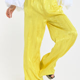 Textured Wide Leg Yellow Trousers
