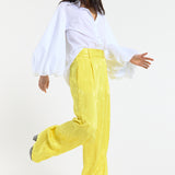 Textured Wide Leg Yellow Trousers