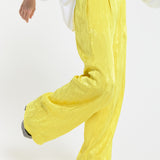 Textured Wide Leg Yellow Trousers