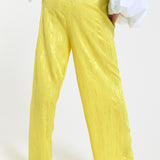 Textured Wide Leg Yellow Trousers
