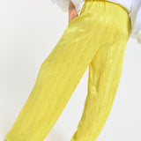 Textured Wide Leg Yellow Trousers