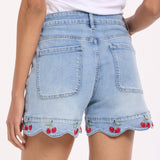 Cherry Embroidery Denim Shorts