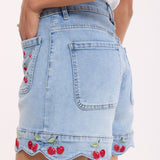 Cherry Embroidery Denim Shorts