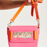 House Of Holland Pink and Orange Crossbody Bag With Logo Printed Acrylic Front