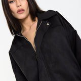 Black Oversized Faux Suede Jacket