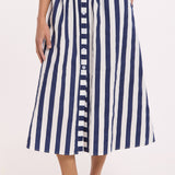 Striped Cotton Midi Skirt with Buttons
