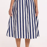 Striped Cotton Midi Skirt with Buttons