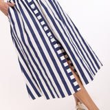Striped Cotton Midi Skirt with Buttons
