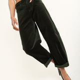 Dark Green Wide Leg Cord Trousers