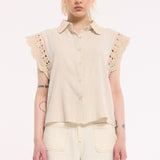 Beige Lace Trim Sleeveless Shirt